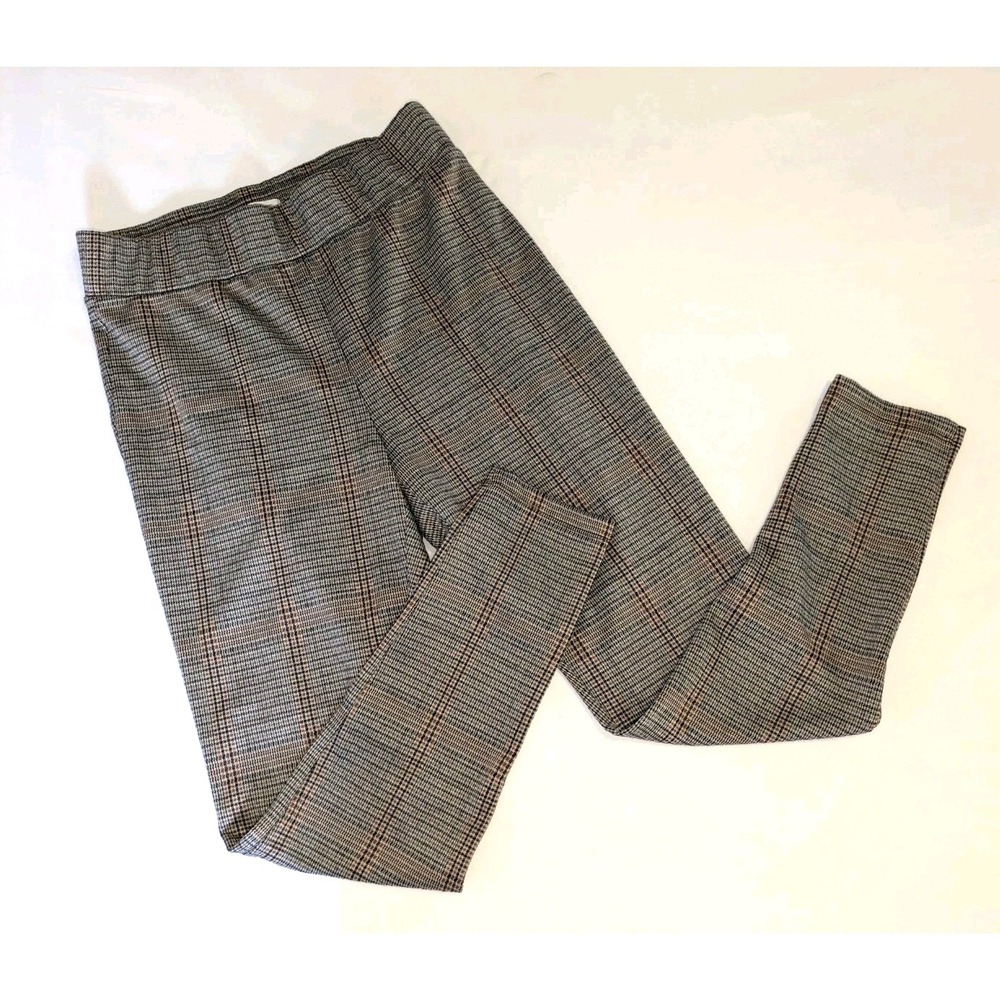 LOFT Plaid Slim‎ Ankle Pants Size M (US 8–10) Gray Brown Checkered Elastic Waist